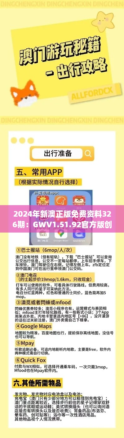 2024年新澳正版免费资料326期：GWV1.51.92官方版创新计划解析